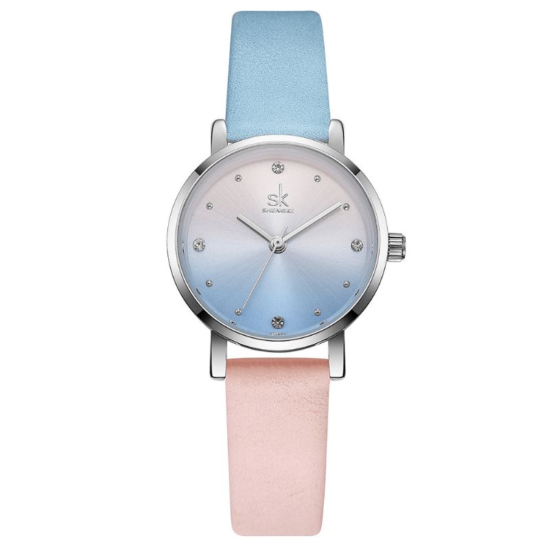 Montre À Quartz À Cadran En Cristal Pour Femmes De Luxe Avec Bracelet En Cuir Dégradé De Couleur À La Mode