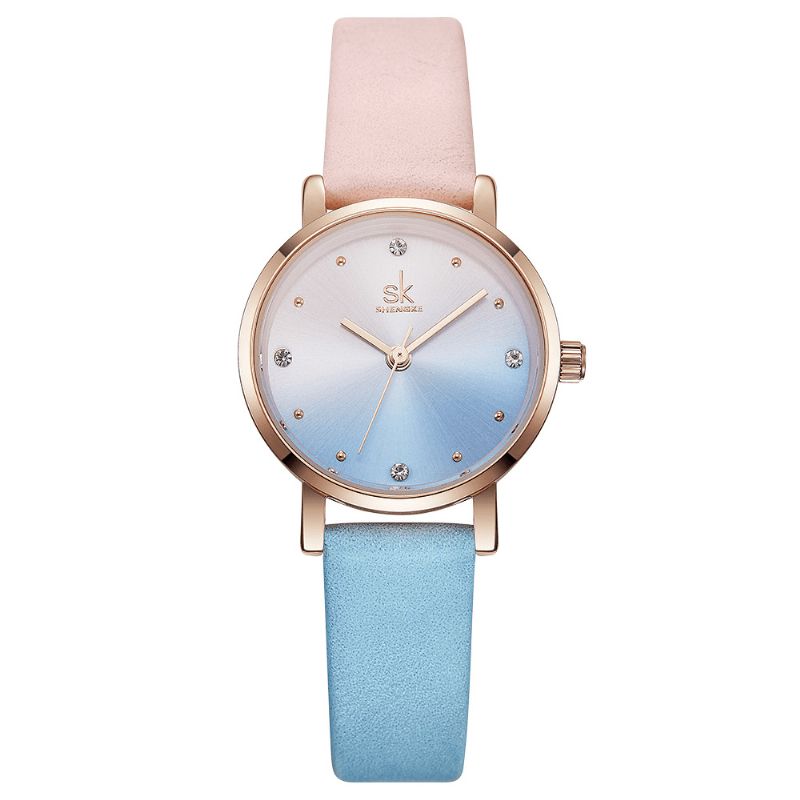 Montre À Quartz À Cadran En Cristal Pour Femmes De Luxe Avec Bracelet En Cuir Dégradé De Couleur À La Mode