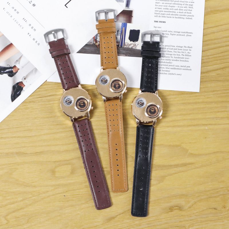 Montre À Quartz À Double Cadran En Cuir Pu Pour Hommes