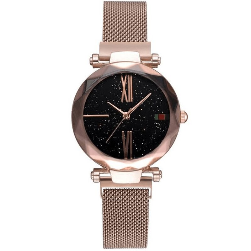 Montre À Quartz Pour Femme Avec Bracelet En Acier Milanais Magnétique Mode Star