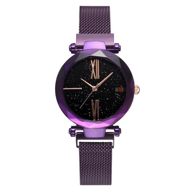 Montre À Quartz Pour Femme Avec Bracelet En Acier Milanais Magnétique Mode Star