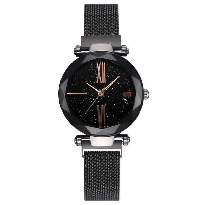 Montre À Quartz Pour Femme Avec Bracelet En Acier Milanais Magnétique Mode Star