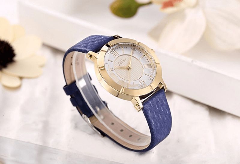 Montre À Quartz De Luxe Pour Femme Avec Bracelet En Cuir