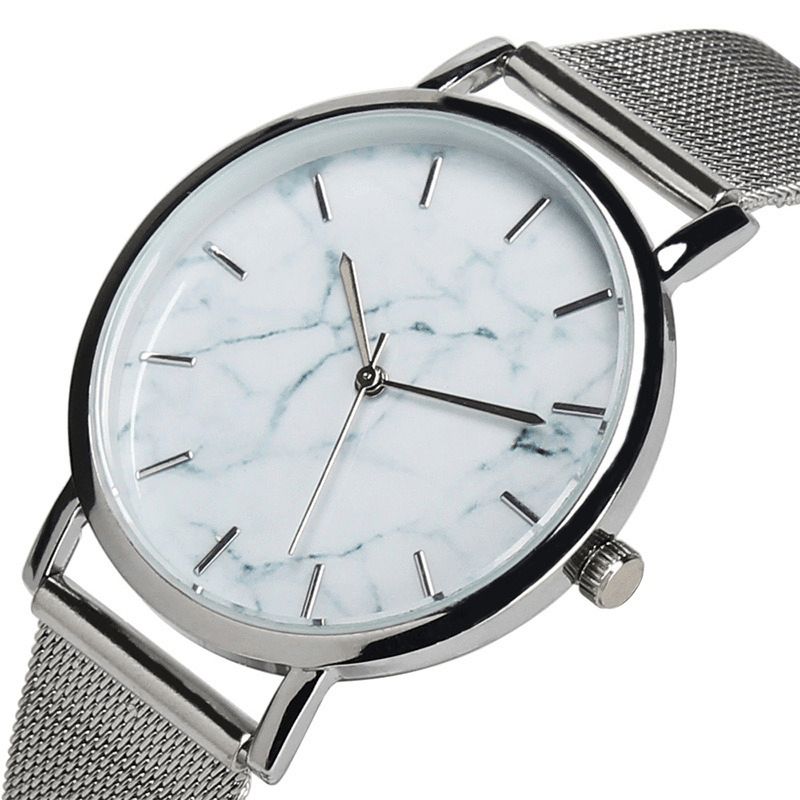 Montre À Quartz De Robe De Dames De Bande D'acier Inoxydable De Surface De Marbre De Femmes De Mode