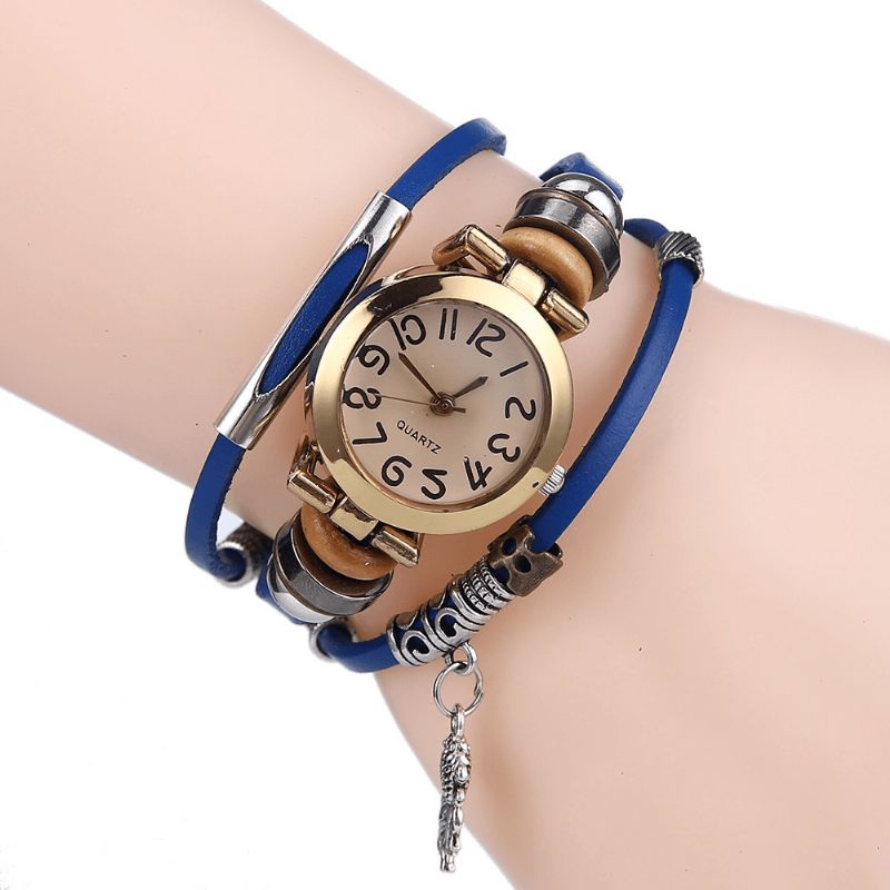 Montre À Quartz Tressé Vintage Petit Cadran Ceinture Mince Poisson Rouge Pendentif Ceinture Bracelet Montre