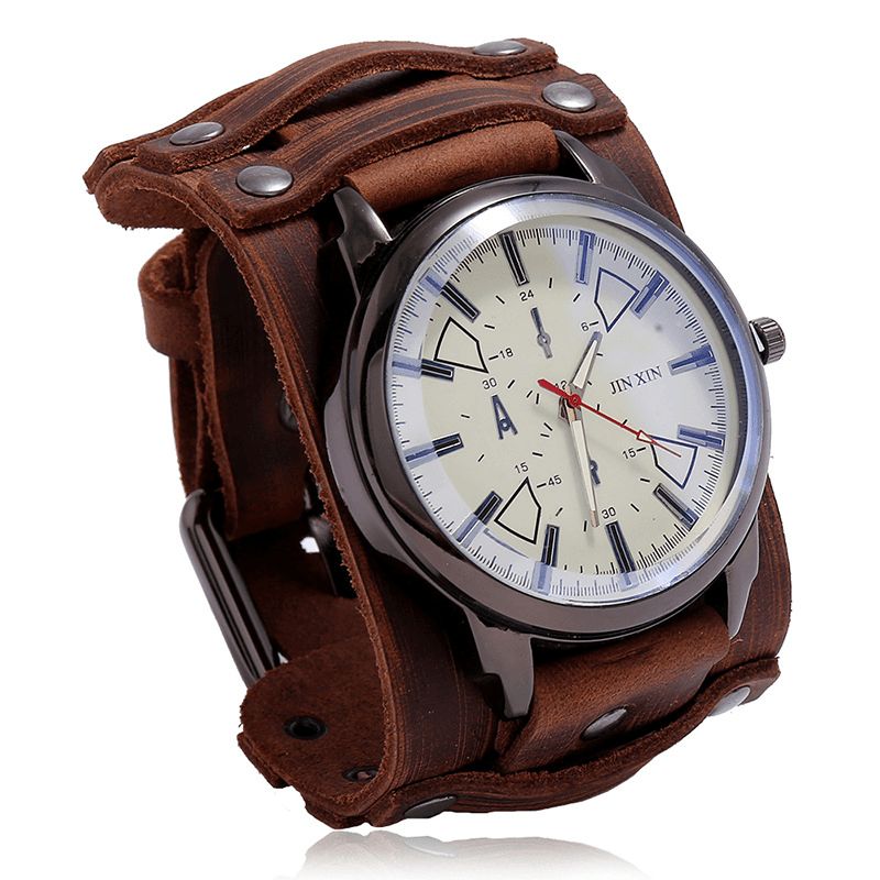 Montre De Style Militaire En Cuir De Vache Vintage Avec Bande Réglable Pour Homme Montre À Quartz