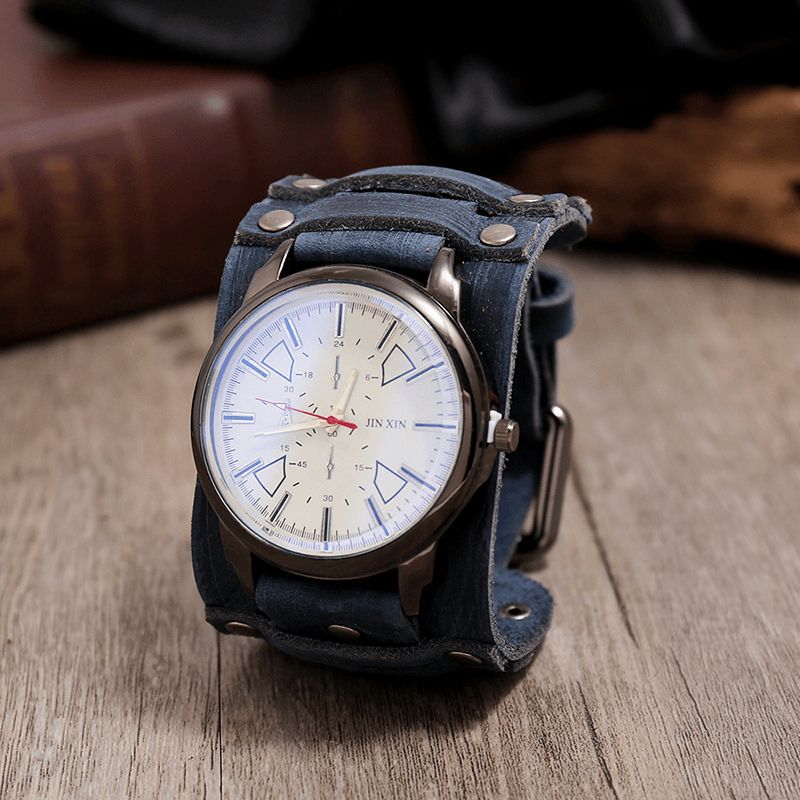 Montre De Style Militaire En Cuir De Vache Vintage Avec Bande Réglable Pour Homme Montre À Quartz