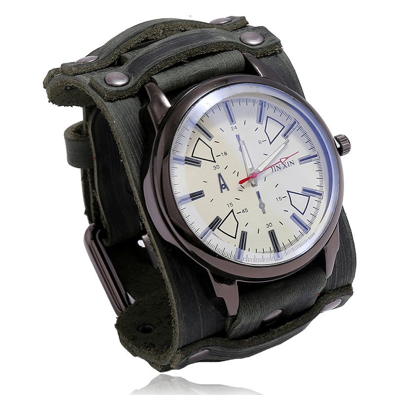 Montre De Style Militaire En Cuir De Vache Vintage Avec Bande Réglable Pour Homme Montre À Quartz