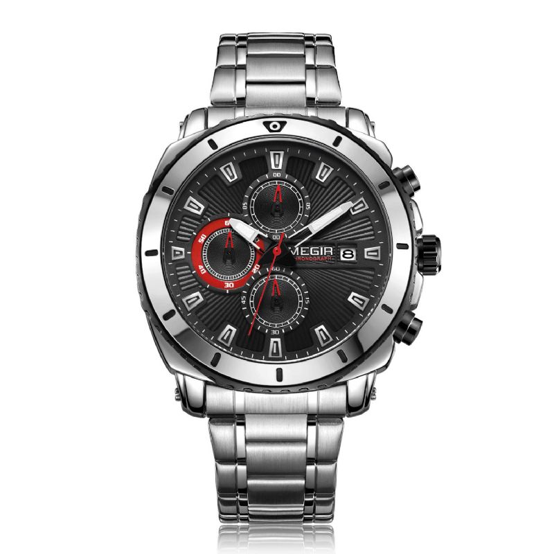 Ms2075g Business Calendrier Multifonctionnel Chronographe Lumineux Hommes Étanche Bracelet En Acier Inoxydable Montre À Quartz