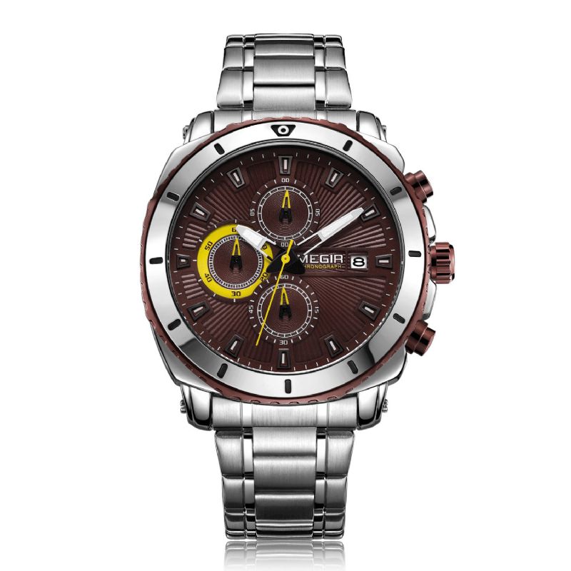 Ms2075g Business Calendrier Multifonctionnel Chronographe Lumineux Hommes Étanche Bracelet En Acier Inoxydable Montre À Quartz