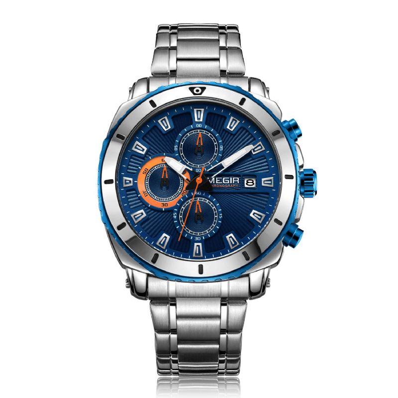 Ms2075g Business Calendrier Multifonctionnel Chronographe Lumineux Hommes Étanche Bracelet En Acier Inoxydable Montre À Quartz