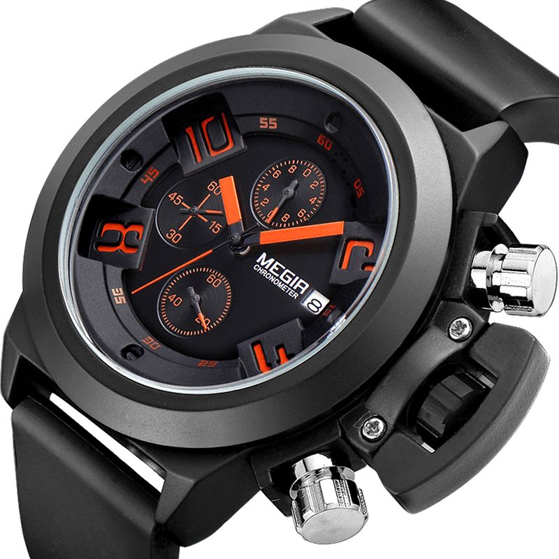 Multifonction Sports Cadran 3d Avec Date Calendrier Bande De Silicone Hommes Montre À Quartz