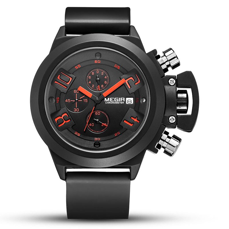 Multifonction Sports Cadran 3d Avec Date Calendrier Bande De Silicone Hommes Montre À Quartz