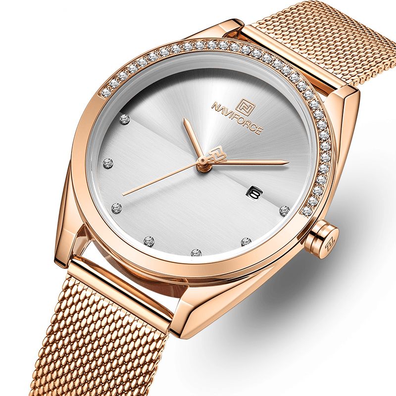 Nf5015 Montre-bracelet Étanche Pour Femme Avec Affichage De La Date En Cristal Montre À Quartz