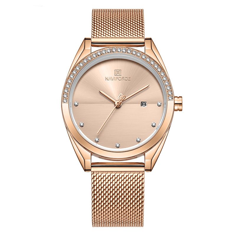 Nf5015 Montre-bracelet Étanche Pour Femme Avec Affichage De La Date En Cristal Montre À Quartz