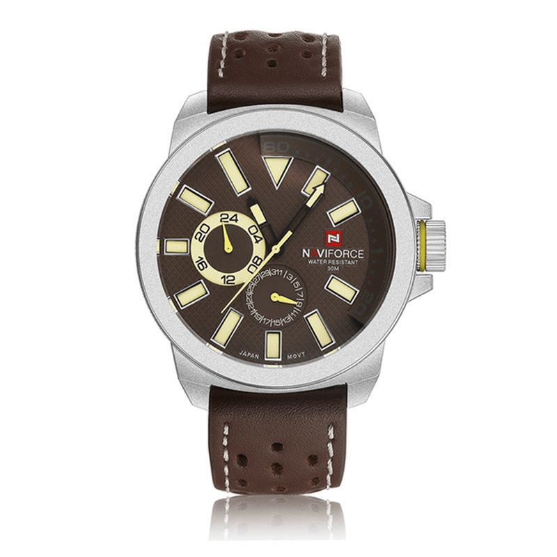 Nf9064 Montre-bracelet Militaire De Luxe Pour Hommes Montre À Quartz En Cuir De Sport Étanche