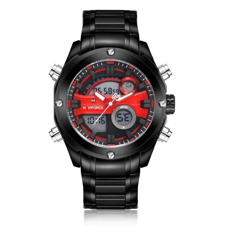 Nf9088 Mode Hommes Double Affichage Montre De Luxe Bracelet En Acier Inoxydable Sport Montre