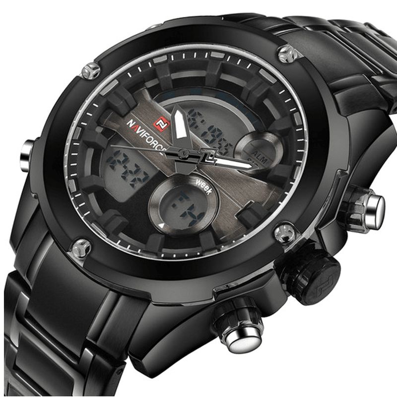 Nf9088 Mode Hommes Double Affichage Montre De Luxe Bracelet En Acier Inoxydable Sport Montre