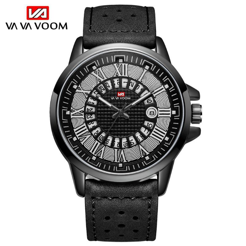 Numéro Romain Business Style Hommes Montre-bracelet Calendrier Étanche Bracelet En Cuir Montre À Quartz