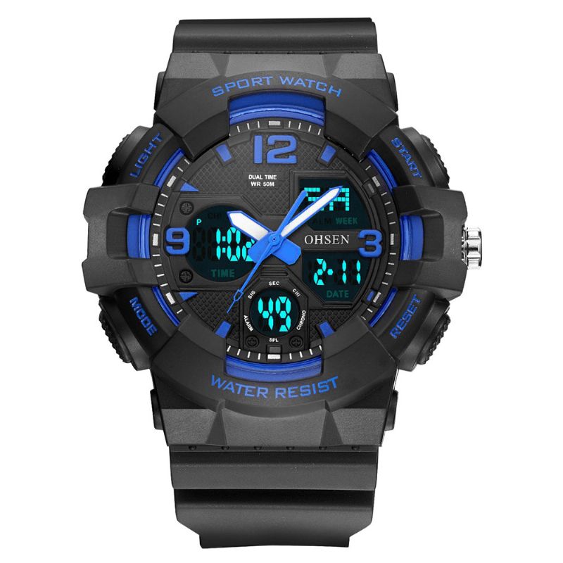 Ohsen Ad1711 Montre-bracelet Pour Homme À Affichage Led À La Mode 5atm Montre Numérique De Sport Étanche