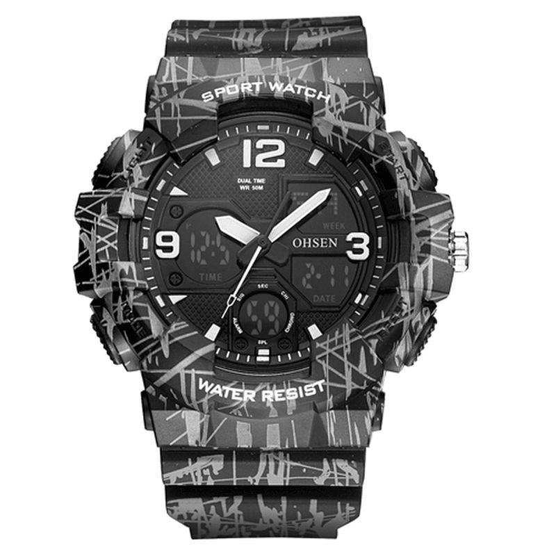 Ohsen Ad1711 Montre-bracelet Pour Homme À Affichage Led À La Mode 5atm Montre Numérique De Sport Étanche