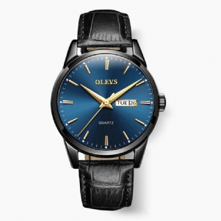 Olevs 6898 Mode Hommes Montre Date Semaine Affichage Bracelet En Cuir Montre À Quartz Décontractée