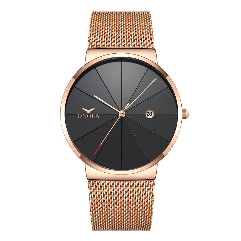 Onola Business Casual Alliage Mesh Band Calendrier Étanche Hommes Montre À Quartz Montre-bracelet