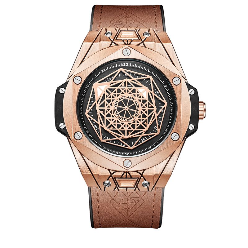 Onola On3810 Mode Hommes Montre Cadran Créatif Bracelet En Cuir Étanche Tendance Montre À Quartz