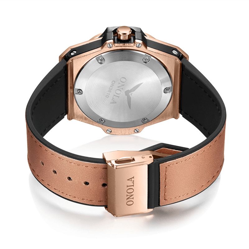 Onola On3810 Mode Hommes Montre Cadran Créatif Bracelet En Cuir Étanche Tendance Montre À Quartz