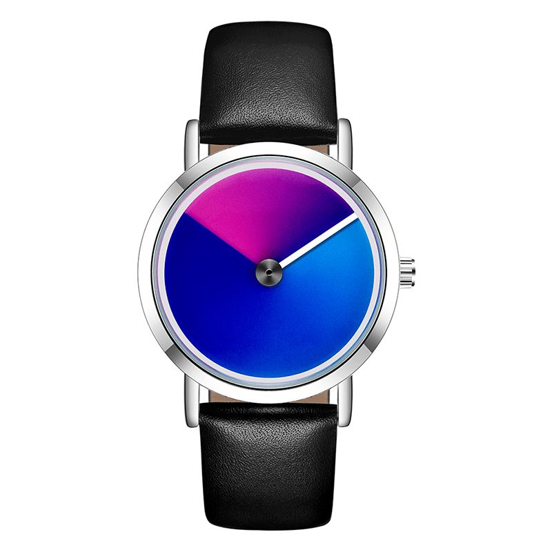 P1031 Mode 3d Gradient Coloré Cadran En Acier Bracelet En Cuir Hommes Montre À Quartz