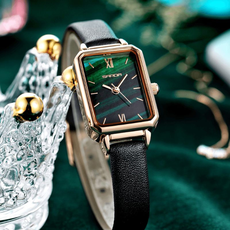 P1049 Cadran Dégradé Vert Noir Ciel Étoilé Maille Bracelet En Cuir Mode Dames Robe Montre À Quartz