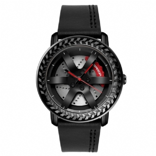 P1050 Modèle De Roue Décontracté 3d Stéréoscopique Évidé Conception Bracelet En Cuir Véritable Étanche Hommes Montre À Quartz