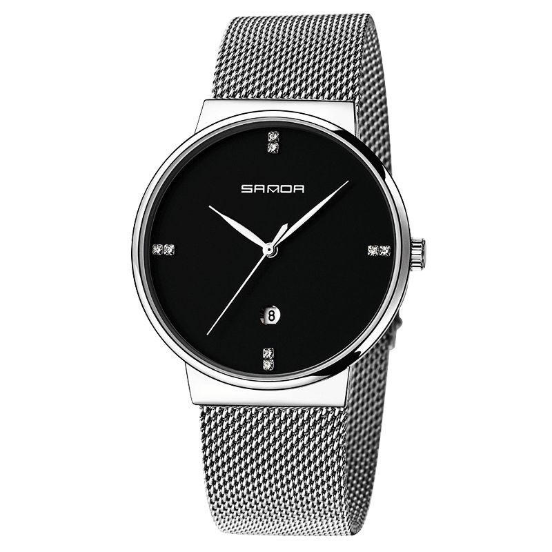 P210 Mode Décontracté Affichage De La Date Étanche Bracelet En Acier Inoxydable Loisirs Hommes Montre À Quartz