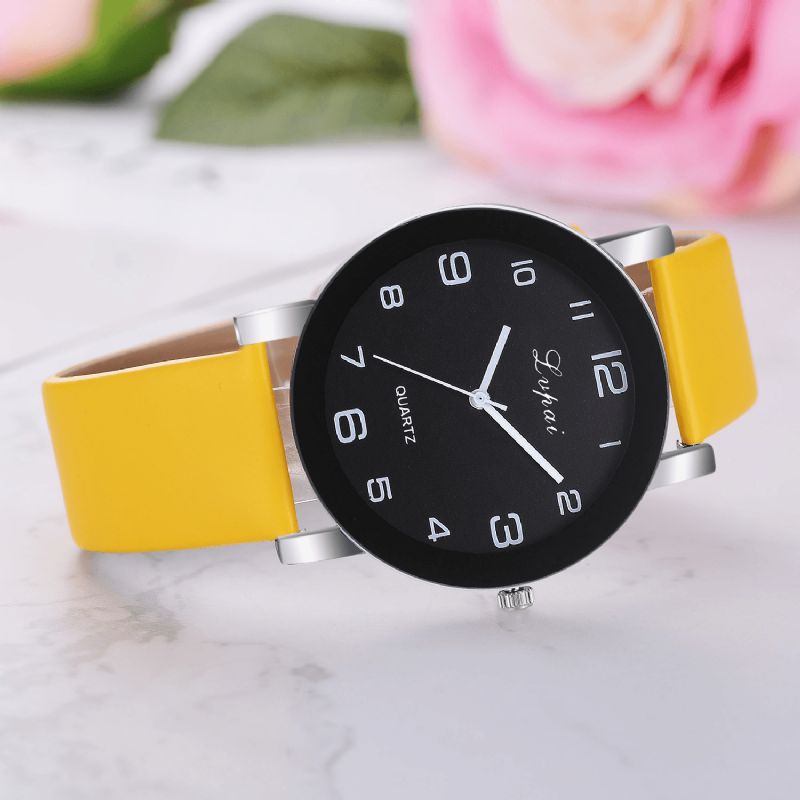 P383 Mode Casual Simple Grand Cadran Pu Bracelet En Cuir Femmes Montre À Quartz