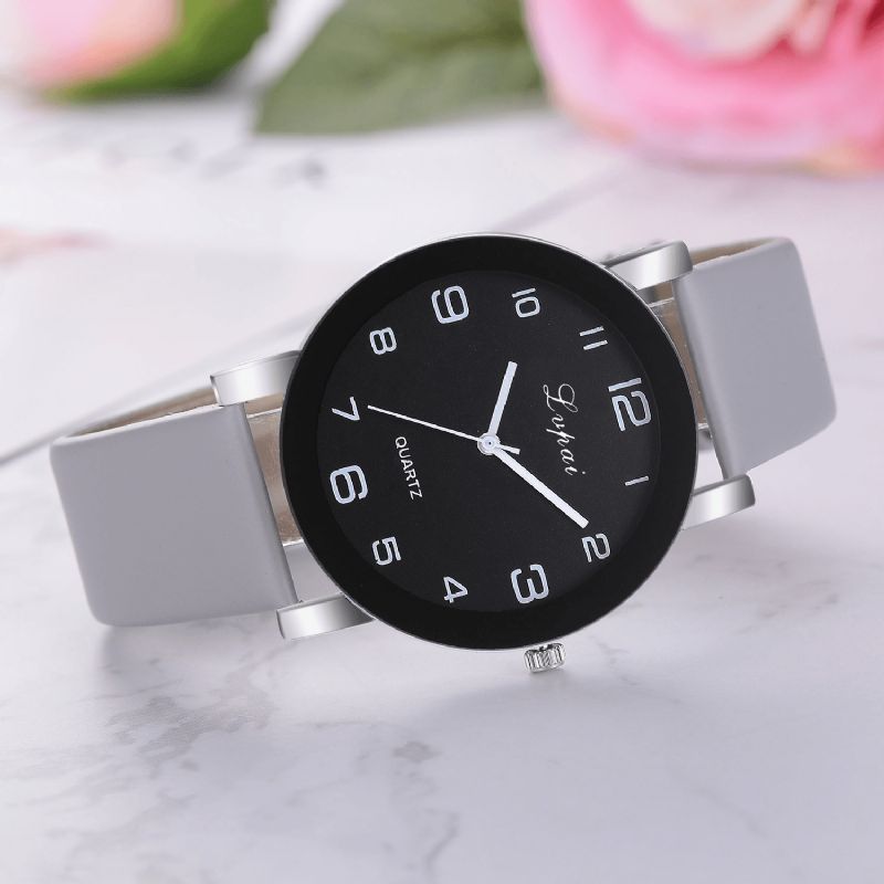 P383 Mode Casual Simple Grand Cadran Pu Bracelet En Cuir Femmes Montre À Quartz