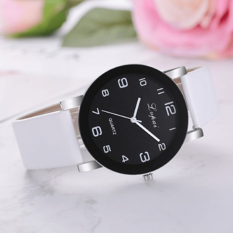 P383 Mode Casual Simple Grand Cadran Pu Bracelet En Cuir Femmes Montre À Quartz