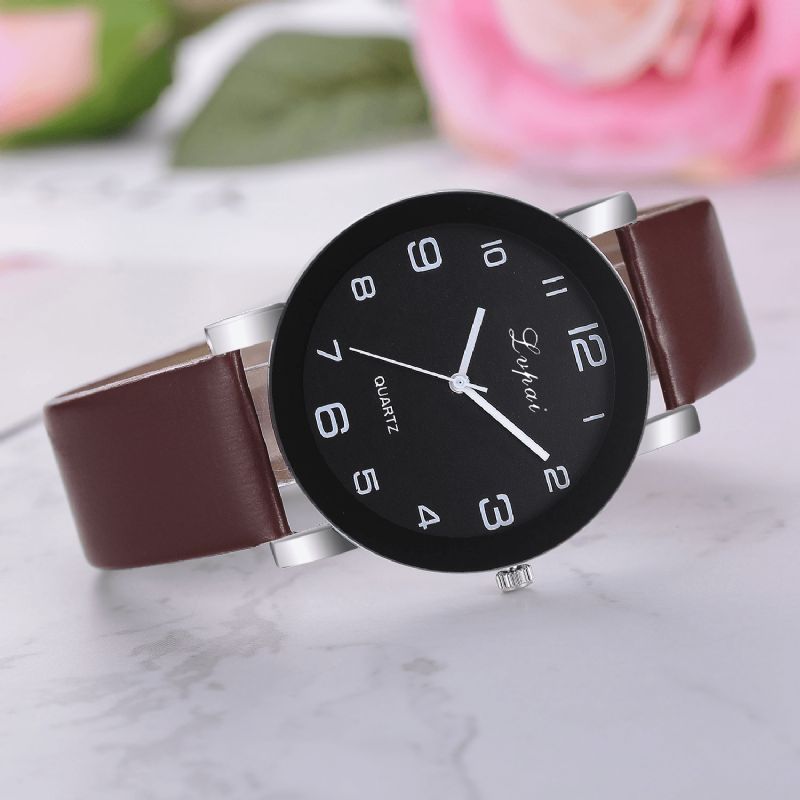 P383 Mode Casual Simple Grand Cadran Pu Bracelet En Cuir Femmes Montre À Quartz