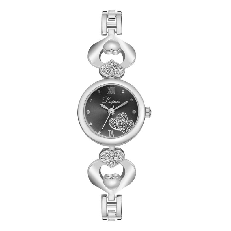 P827 Cristal Amour Coeur Cadeau Femmes Montre-bracelet Plein Acier Style Décontracté Montres À Quartz