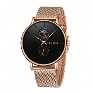 Phase De Lune Affichage De La Date Montre-bracelet Pour Femme Montre À Quartz Étanche En Acier