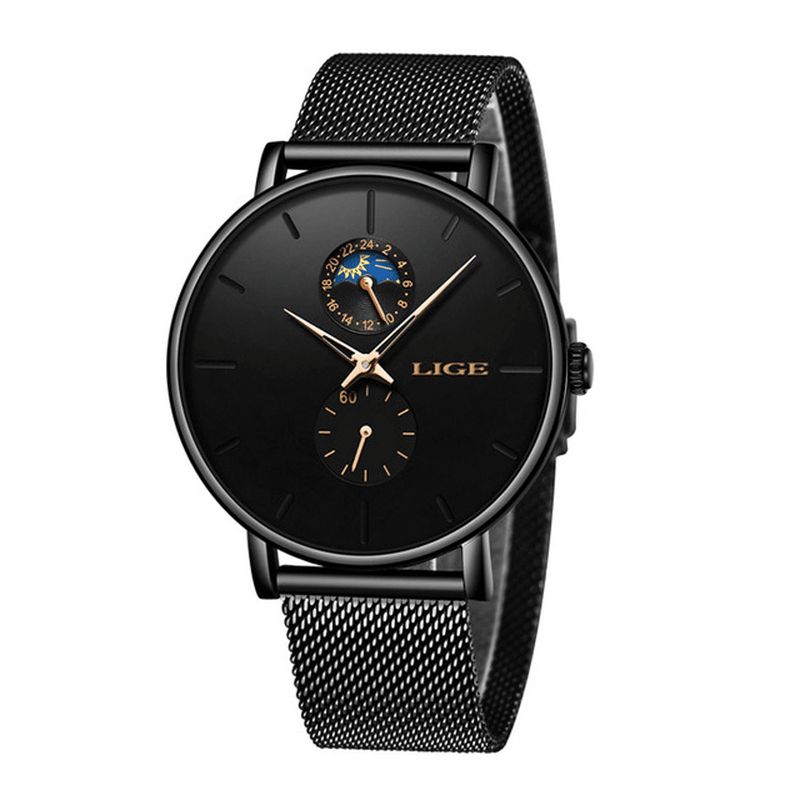 Phase De Lune Affichage De La Date Montre-bracelet Pour Femme Montre À Quartz Étanche En Acier