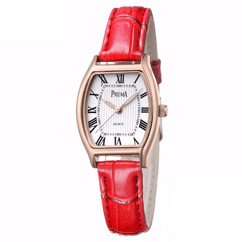 Prema Mode Casual Chiffre Romain Pu Cuir Bande Femmes Montre À Quartz Montre-bracelet