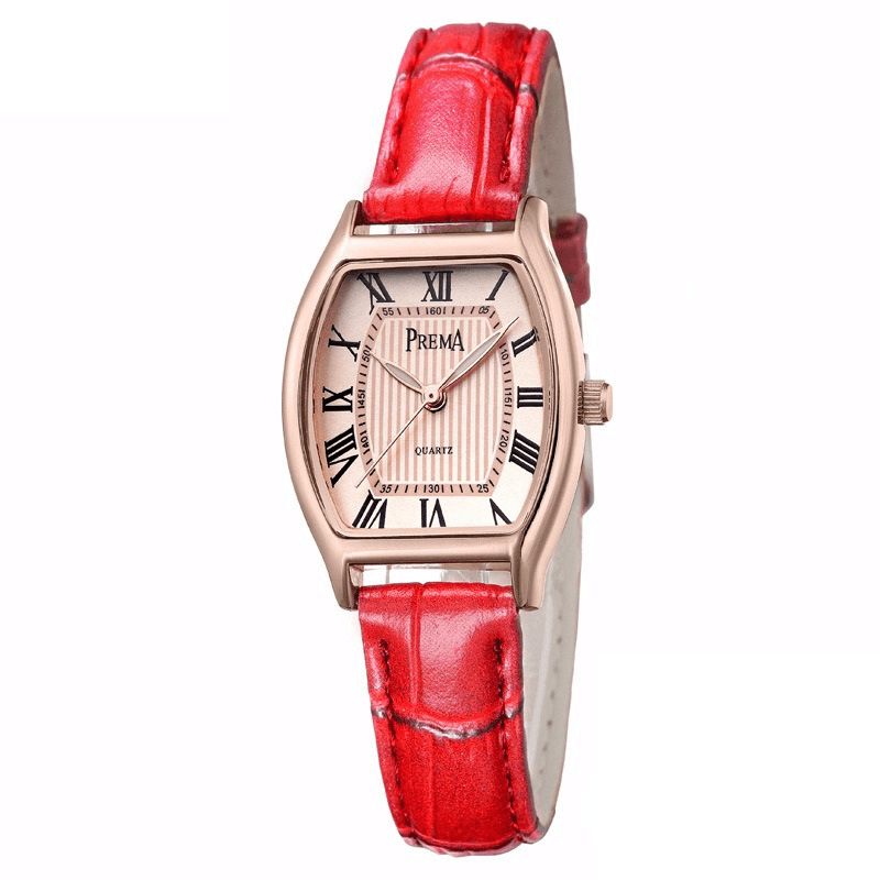 Prema Mode Casual Chiffre Romain Pu Cuir Bande Femmes Montre À Quartz Montre-bracelet