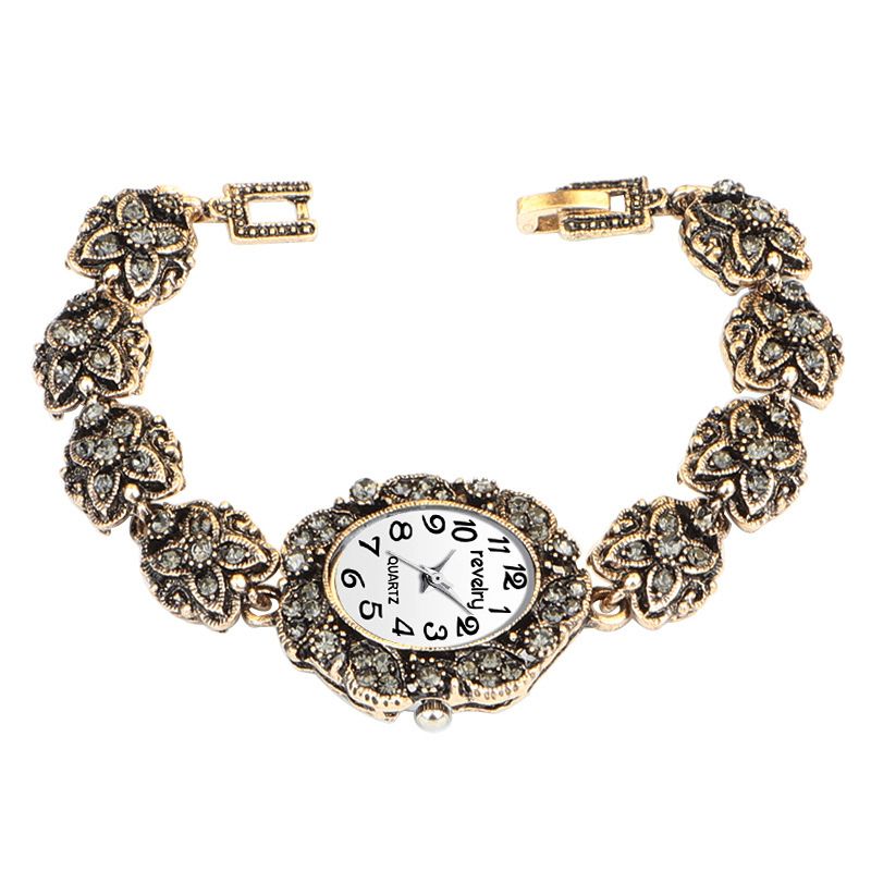 Qingxiya R2066 Montre-bracelet Pour Femme De Style Rétro Montre À Quartz De Luxe En Cristal