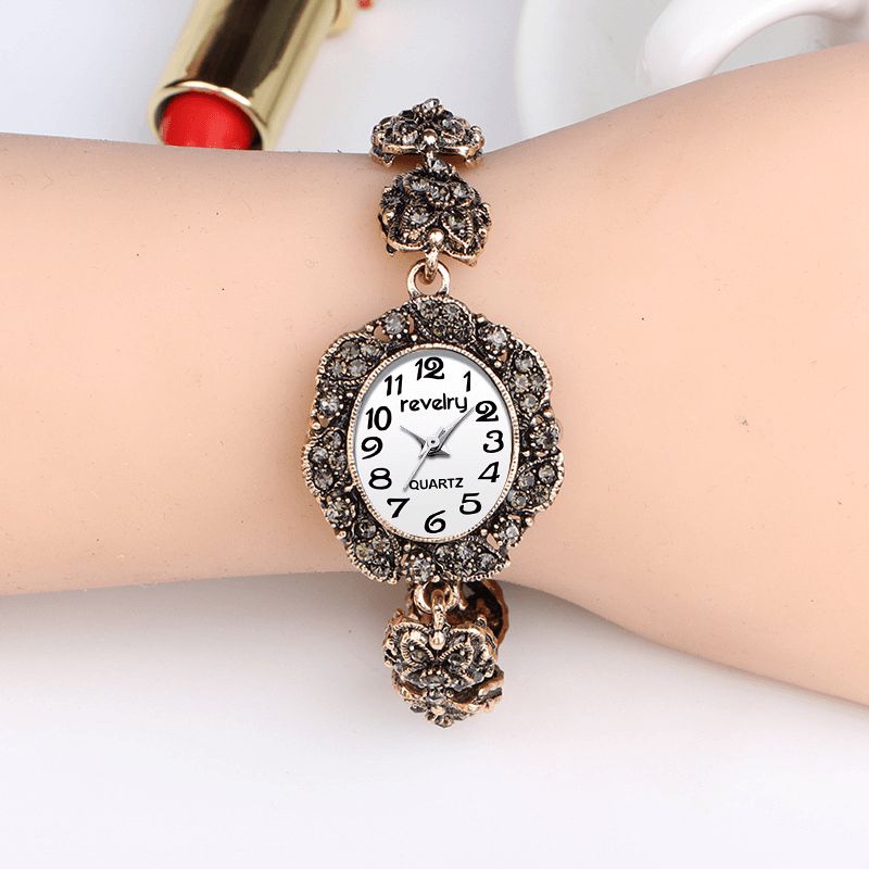 Qingxiya R2066 Montre-bracelet Pour Femme De Style Rétro Montre À Quartz De Luxe En Cristal