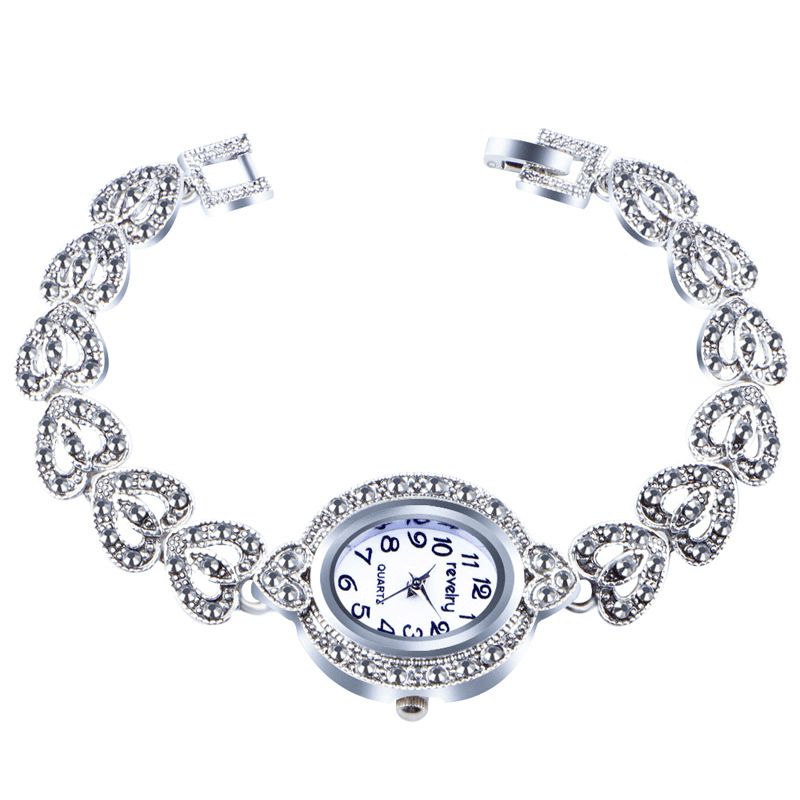 Qingxiya T10 Étanche Cristal Femmes Bracelet Montre Rétro Style Amour Coeur Quartz Montre