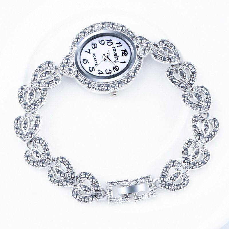 Qingxiya T10 Étanche Cristal Femmes Bracelet Montre Rétro Style Amour Coeur Quartz Montre