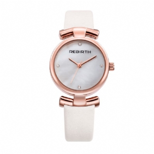 Rebirth Re049 Simple Design Horloge Femmes Montre-bracelet Bracelet En Cuir Montres À Quartz