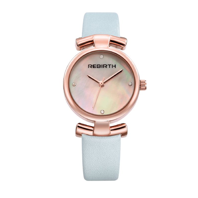 Rebirth Re049 Simple Design Horloge Femmes Montre-bracelet Bracelet En Cuir Montres À Quartz