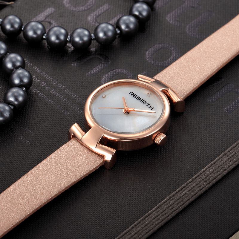 Rebirth Re049 Simple Design Horloge Femmes Montre-bracelet Bracelet En Cuir Montres À Quartz