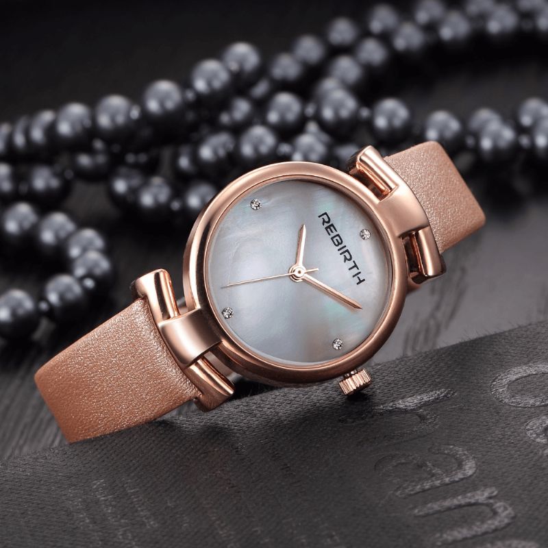 Rebirth Re049 Simple Design Horloge Femmes Montre-bracelet Bracelet En Cuir Montres À Quartz